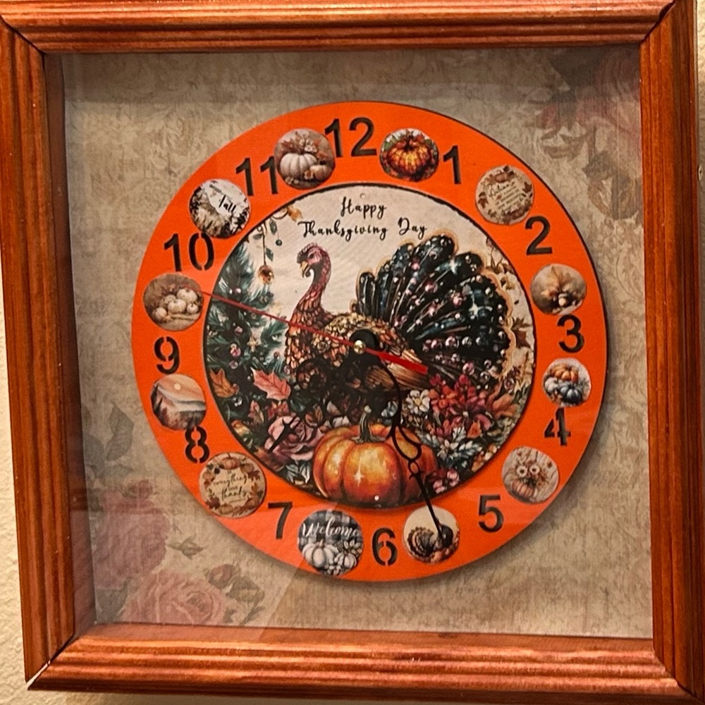 Thanksgiving Turkey Wall Clock - Orange Frame